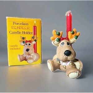 Vintage Christmas Reindeer Candle Holder Giftco Handpainted Original Box Cutest